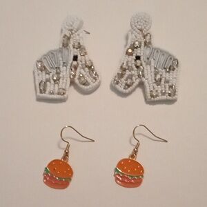 #1115. Glass Seed Bead & Rhinestone Unicorn Earrings & Hamburger Earrings Bundle